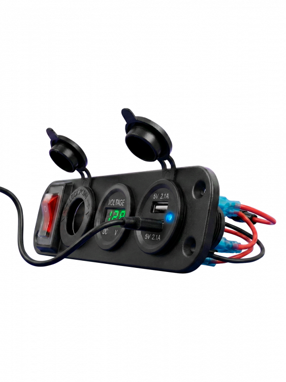 Розетка питания на 2 USB гнезда + прикуриватель 12-24В TDS TS-CAU45 Красная